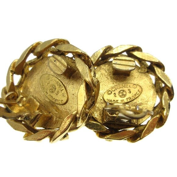 Chanel Button Rhinestone Earrings Clip-On Gold - Picture 3 of 4